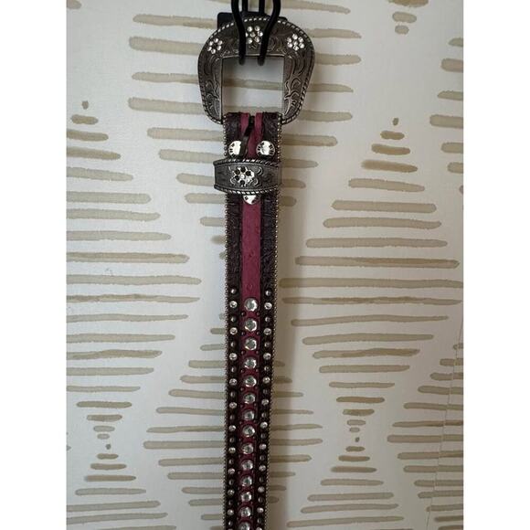 BHW Pink Leather Rhinestone Western Cowgirl Belt - Picture 1 of 4